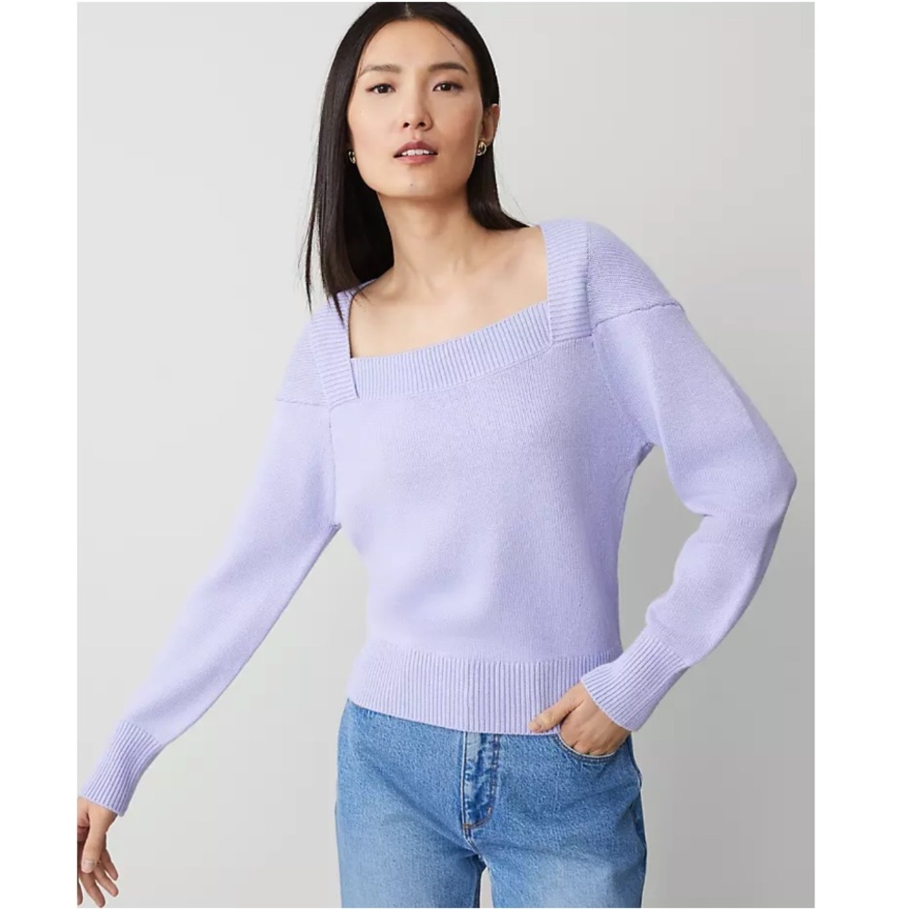 Ann Taylor Chunky Knit Square Neck Pullover Sweater Lilac Purple XL